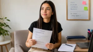 Jovem se preparando para entrevista de Jovem Aprendiz com currículo em mãos