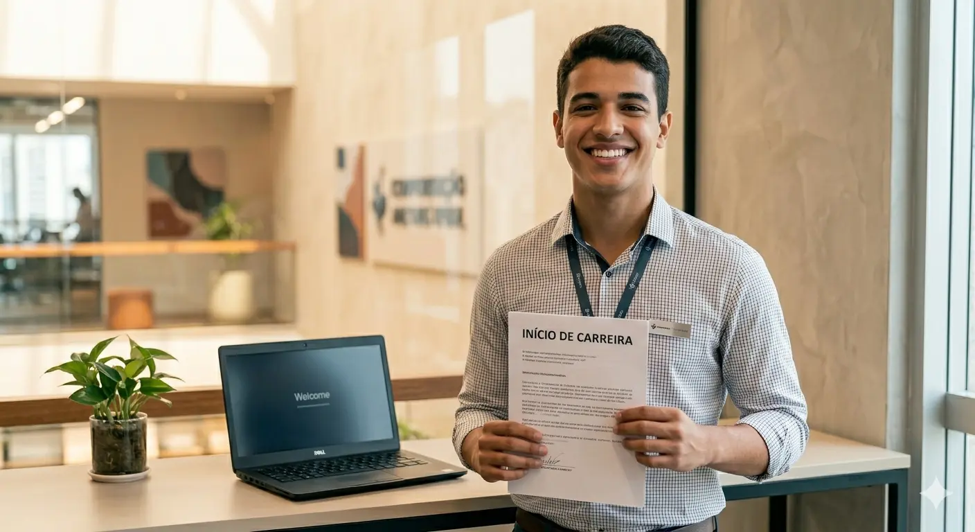 Jovem estudante sorrindo durante início de carreira